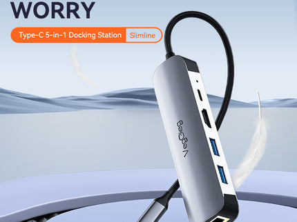 VegGieg 5 in 1 USB Type C Docking Station | 4K HDMI, RJ45 LAN, USB 3.0 & PD 100W Hub for Laptops