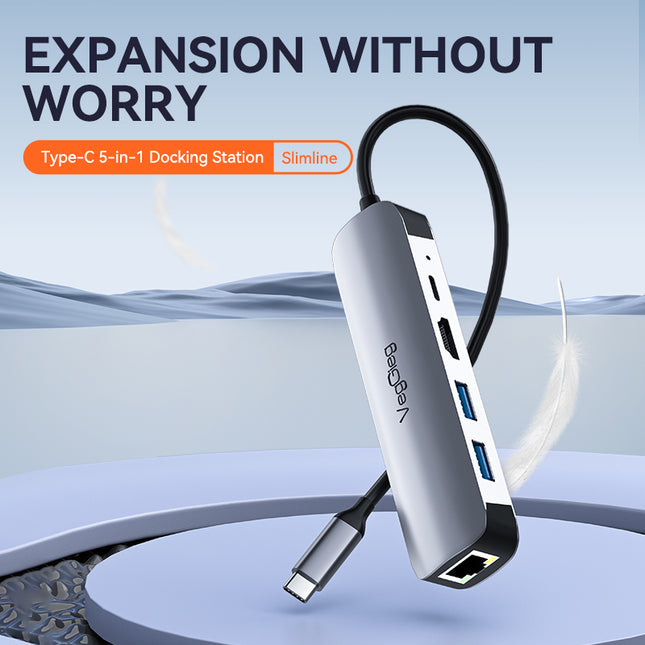VegGieg 5 in 1 USB Type C Docking Station | 4K HDMI, RJ45 LAN, USB 3.0 & PD 100W Hub for Laptops