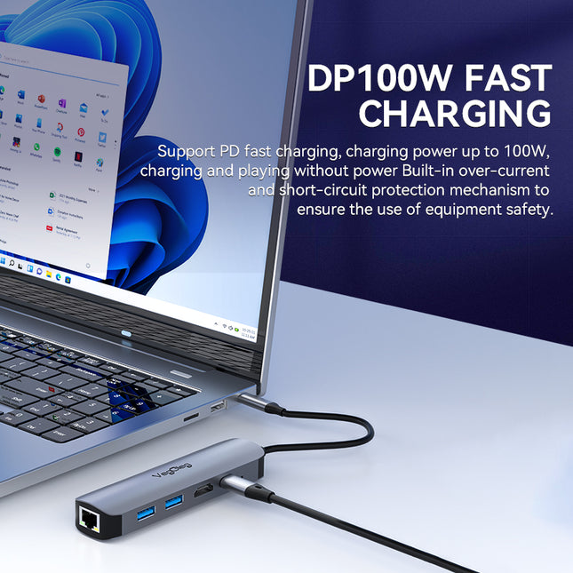 VegGieg 5 in 1 USB Type C Docking Station | 4K HDMI, RJ45 LAN, USB 3.0 & PD 100W Hub for Laptops