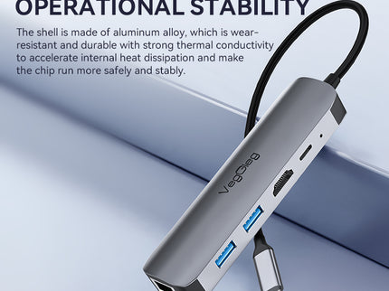 VegGieg 5 in 1 USB Type C Docking Station | 4K HDMI, RJ45 LAN, USB 3.0 & PD 100W Hub for Laptops