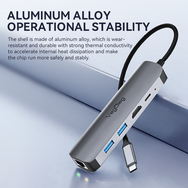 VegGieg 5 in 1 USB Type C Docking Station | 4K HDMI, RJ45 LAN, USB 3.0 & PD 100W Hub for Laptops