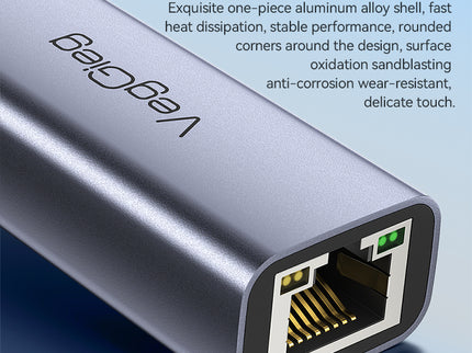 VegGieg USB to Ethernet Adapter | 100Mbps & 1000Mbps | Alloy Shell | Plug & Play | USB 2.0/3.0 Support