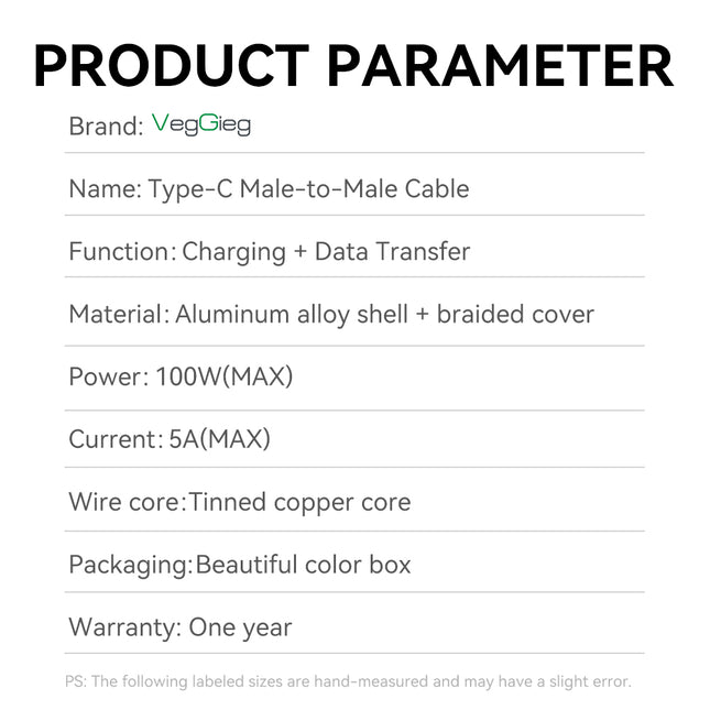VegGieg USB-C to USB-C 100W PD Fast Charging Cable | 1.2m Braided | 5A E-Marker Chip | 480Mbps Data Transfer | CarPlay & Android Auto Compatible