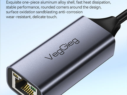 VegGieg USB-C to Ethernet Adapter | 100Mbps & 1000Mbps | Alloy Shell | Plug & Play | Type-C Network Solution