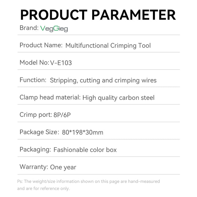 VegGieg E103 Network Crimping Tool | 3-in-1 RJ45/RJ11/RJ12 Crimper | Cable Cutter & Stripper | Ethernet Tool for Network Installations
