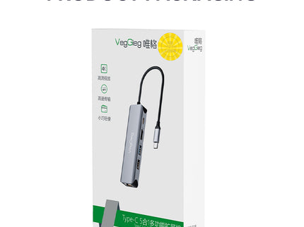 VegGieg 5 in 1 USB Type C Docking Station | 4K HDMI, RJ45 LAN, USB 3.0 & PD 100W Hub for Laptops