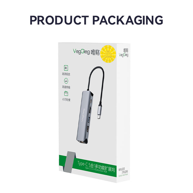 VegGieg 5 in 1 USB Type C Docking Station | 4K HDMI, RJ45 LAN, USB 3.0 & PD 100W Hub for Laptops
