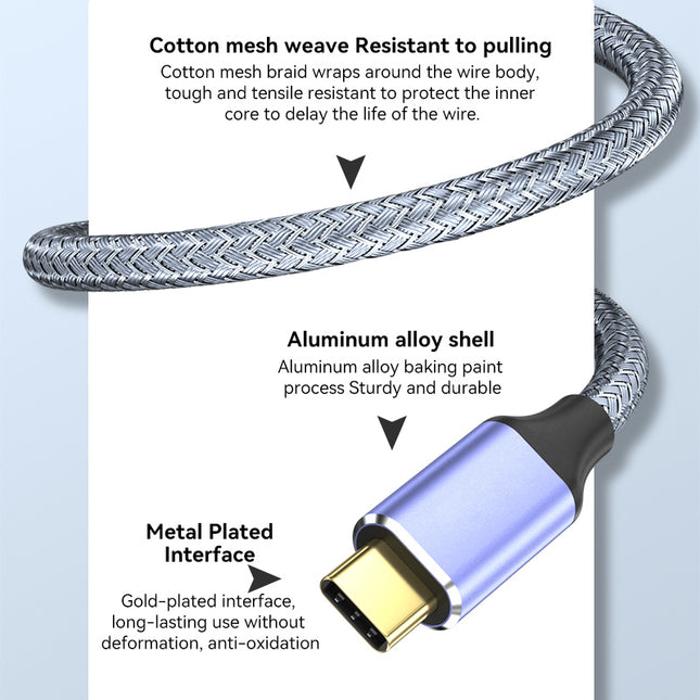 VegGieg V-H921 USB-C to USB-C Cable | 100W PD Fast Charging | 4K Display Output | 10Gbps Data Transfer | 2m Braided Durable Cable