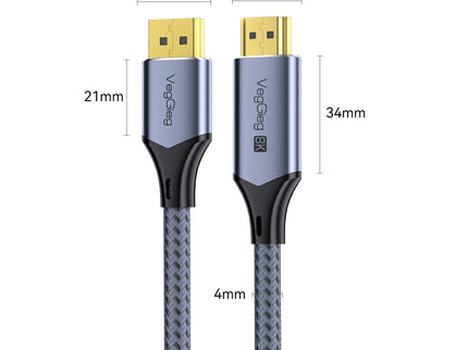 VegGieg 8K DisplayPort to HDMI Cable 2M (DP to HDMI) | 8K@60Hz UHD | HDR | Nylon Braided | Gold Plated | Audio Video Sync | Plug & Play
