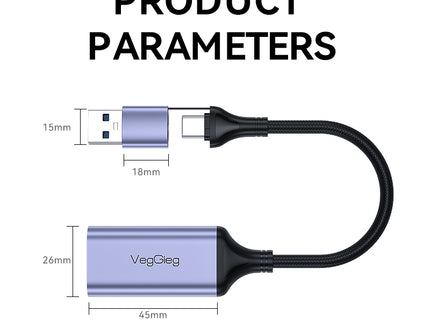 VegGieg USB/Type-C Video Capture Card | 4K Input, 1080P Recording | HDMI Game Capture for PS4/PS5/Switch | Live Streaming Compatible with OBS & More