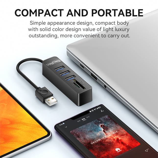 VegGieg 6-Port USB 2.0 Hub with SD/TF Card Reader | 1m Cable | High-Speed Data Transfer | Compact & Durable
