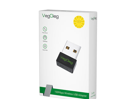 VegGieg 150Mbps Wireless USB Adapter | 2.4GHz Plug & Play WiFi Network Adapter for Desktop & Laptop