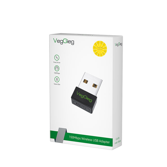 VegGieg 150Mbps Wireless USB Adapter | 2.4GHz Plug & Play WiFi Network Adapter for Desktop & Laptop