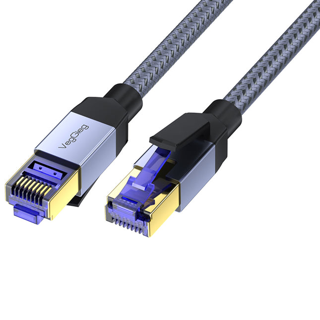 VegGieg Cat8 FTP Braided Ethernet Cable | Fluke Tested 40Gbps RJ45 LAN Cable with Gold-Plated Connectors
