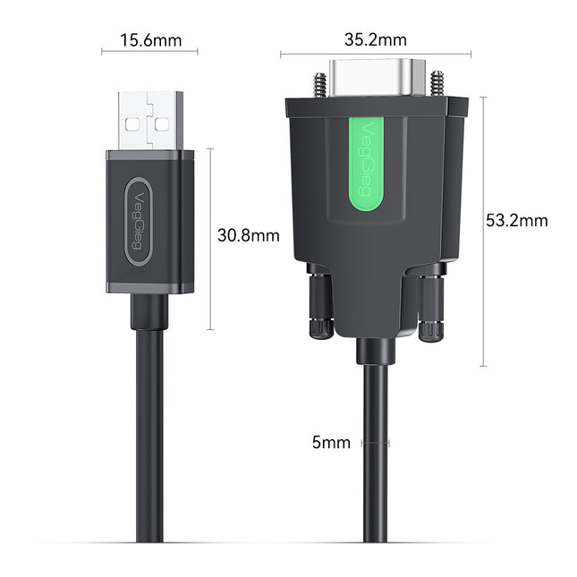 VegGieg V-U401 USB to Serial RS232 Adapter Cable | DB9 Male | FTDI Chipset | Plug & Play | 1.5m Length | Supports Windows, Linux, macOS