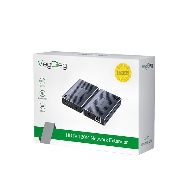 VegGieg 120M HDMI Extender Over CAT6 | HDMI Signal Extension up to 120m | Full HD 1080p | Plug & Play