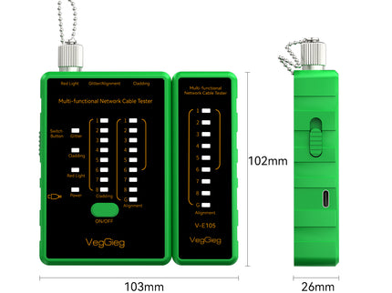 VegGieg LAN & Fiber Tester | 10–12km VFL | PoE, Cladding, Shield Detection | Type-C Charging | Burn-Proof Network Cable Tester