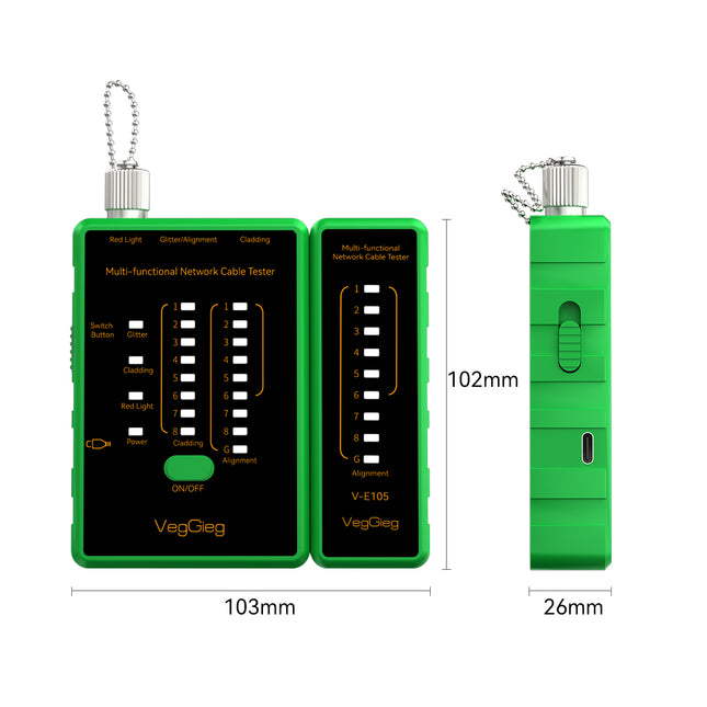 VegGieg LAN & Fiber Tester | 10–12km VFL | PoE, Cladding, Shield Detection | Type-C Charging | Burn-Proof Network Cable Tester
