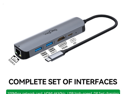 VegGieg 5 in 1 USB Type C Docking Station | 4K HDMI, RJ45 LAN, USB 3.0 & PD 100W Hub for Laptops