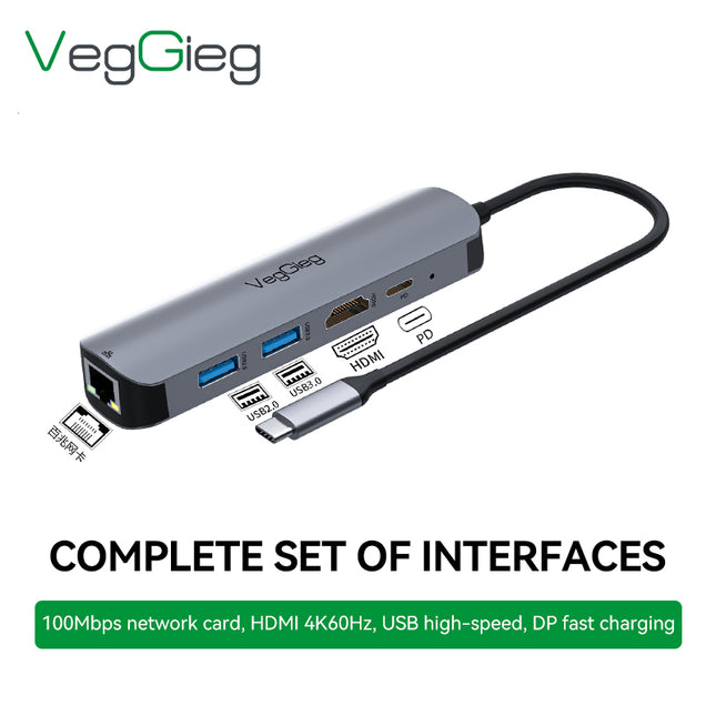 VegGieg 5 in 1 USB Type C Docking Station | 4K HDMI, RJ45 LAN, USB 3.0 & PD 100W Hub for Laptops