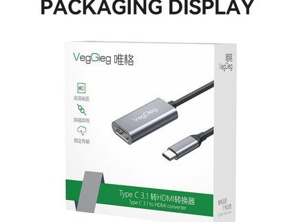 VegGieg Type-C to HDMI Adapter | 4K @ 60Hz | USB-C to HDMI Converter for Laptop, MacBook, iPad, Android Phone | Plug & Play | Aluminum Alloy
