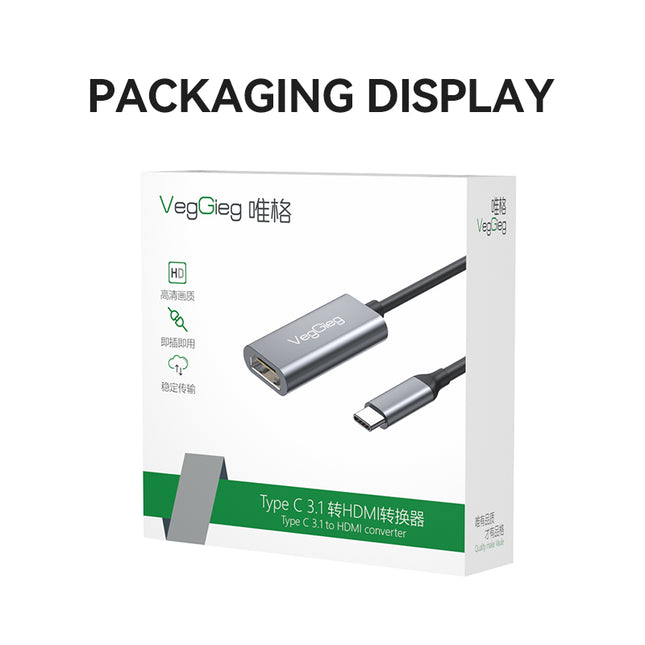 VegGieg Type-C to HDMI Adapter | 4K @ 60Hz | USB-C to HDMI Converter for Laptop, MacBook, iPad, Android Phone | Plug & Play | Aluminum Alloy