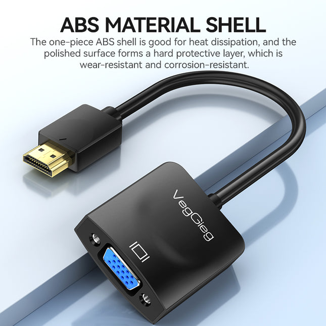 VegGieg HDMI to VGA Adapter | 1080P @ 60Hz | With or Without Audio | Video Converter for Monitor, Projector, TV