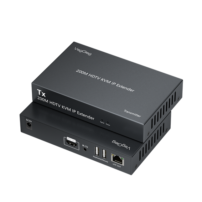 VegGieg V-HD012 HDMI KVM IP Extender | 200M over CAT6 | 1080p@60Hz FHD | IR Remote Support | USB Keyboard & Mouse Extension | Plug & Play
