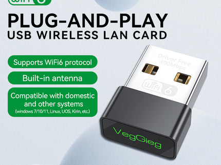 VegGieg Dual Band USB Wi-Fi Adapter | 2.4GHz & 5GHz | 300Mbps Wireless Network Dongle | Plug & Play WiFi Receiver for PC/Laptop