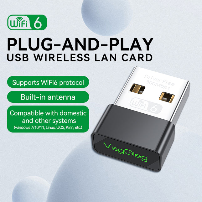 VegGieg Dual Band USB Wi-Fi Adapter | 2.4GHz & 5GHz | 300Mbps Wireless Network Dongle | Plug & Play WiFi Receiver for PC/Laptop