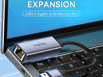 VegGieg USB to Ethernet Adapter | 100Mbps & 1000Mbps | Alloy Shell | Plug & Play | USB 2.0/3.0 Support