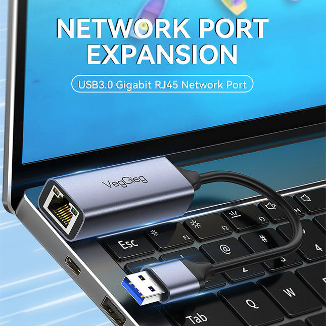 VegGieg USB to Ethernet Adapter | 100Mbps & 1000Mbps | Alloy Shell | Plug & Play | USB 2.0/3.0 Support