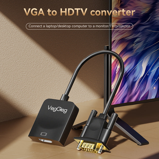VegGieg V-Z618 VGA to HDMI Converter | 1080p Full HD | With Audio & USB Power | Plug & Play Video Adapter for PC, Laptop, Projector, TV