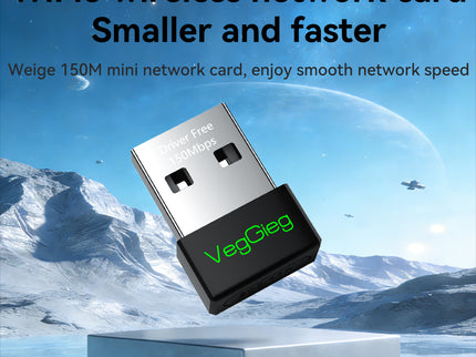 VegGieg 150Mbps Wireless USB Adapter | 2.4GHz Plug & Play WiFi Network Adapter for Desktop & Laptop