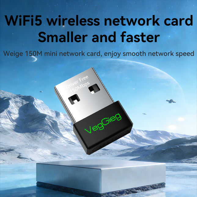 VegGieg 150Mbps Wireless USB Adapter | 2.4GHz Plug & Play WiFi Network Adapter for Desktop & Laptop