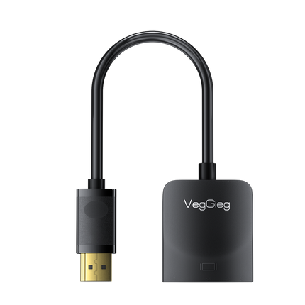 VegGieg V-Z615 DisplayPort (DP) to VGA Converter | 1080p Full HD | Plug & Play | Gold-Plated Connectors | PC to Monitor/Projector Adapter