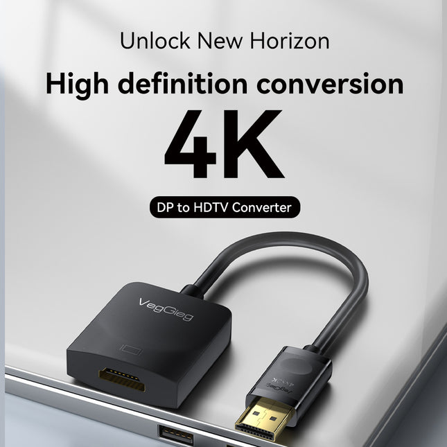 VegGieg DisplayPort (DP) to HDMI Adapter | 4K @ 30Hz | Gold-Plated Connector | Plug & Play | Compact Video Converter