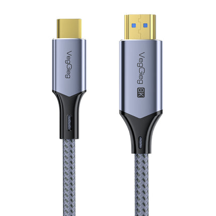 VegGieg 8K USB-C (Type-C) to HDMI Cable 2M | 8K@60Hz Ultra HD | HDR | Nylon Braided | Plug & Play | Gold Plated