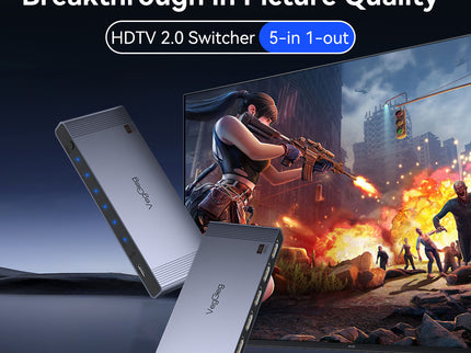 VegGieg 5-in-1 HDMI 2.0 Switch | 5 Port HDMI Switcher | Supports 4K@60Hz | IR Remote & Manual Switching
