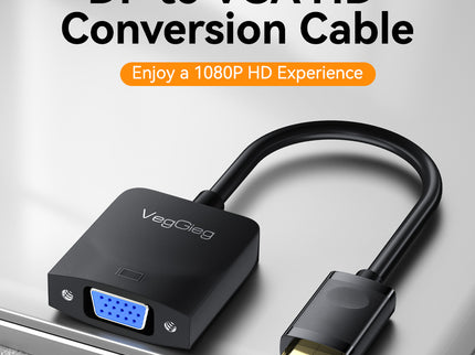 VegGieg V-Z615 DisplayPort (DP) to VGA Converter | 1080p Full HD | Plug & Play | Gold-Plated Connectors | PC to Monitor/Projector Adapter