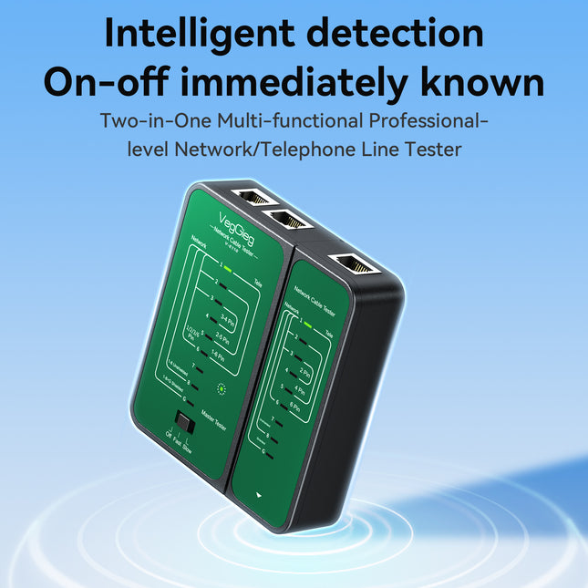 VegGieg V-E110 Professional Network & Telephone Line Tester | 150m Range | Shielded/Unshielded Cable Support | POE Anti-Firing | One-Hand Operation