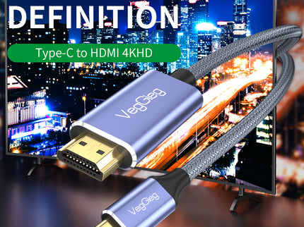 VegGieg USB Type-C to HDMI Cable | 4K@60Hz UHD Output | 2M Braided Video Cable for MacBook, iPad, Samsung, and More
