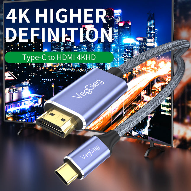 VegGieg USB Type-C to HDMI Cable | 4K@60Hz UHD Output | 2M Braided Video Cable for MacBook, iPad, Samsung, and More