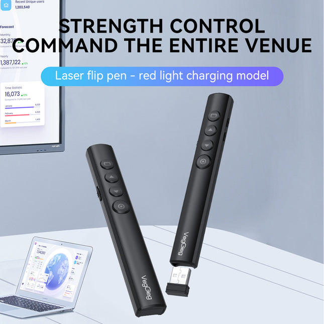 VegGieg V-LP003 Wireless Presenter with Laser Pointer | 2.4GHz | Plug & Play USB Receiver | 100M Range | Slide Control & Screen Blackout
