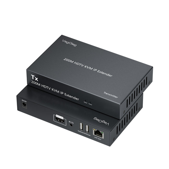 VegGieg V-HD012 HDMI KVM IP Extender | 200M over CAT6 | 1080p@60Hz FHD | IR Remote Support | USB Keyboard & Mouse Extension | Plug & Play