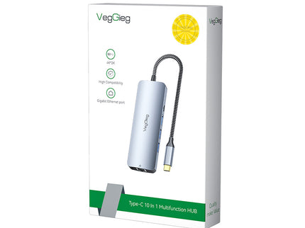 VegGieg 10 in 1 USB Type C Docking Station | 4K HDMI, Gigabit RJ45 LAN, 3 USB 3.0, SD/TF & PD 100W Hub