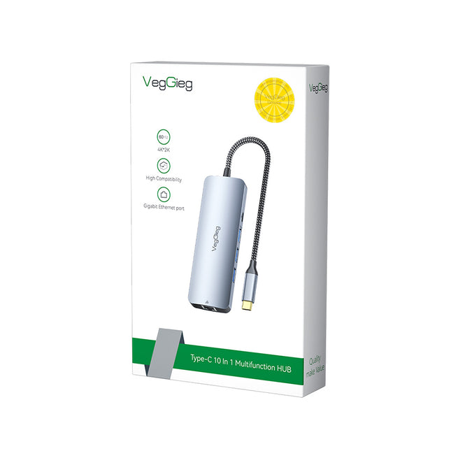 VegGieg 10 in 1 USB Type C Docking Station | 4K HDMI, Gigabit RJ45 LAN, 3 USB 3.0, SD/TF & PD 100W Hub