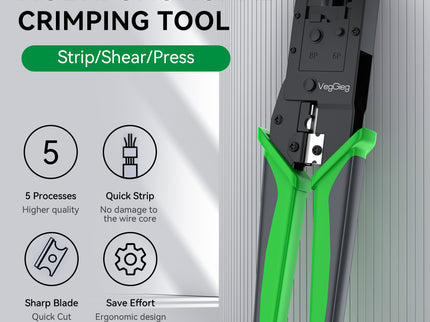 VegGieg E103 Network Crimping Tool | 3-in-1 RJ45/RJ11/RJ12 Crimper | Cable Cutter & Stripper | Ethernet Tool for Network Installations