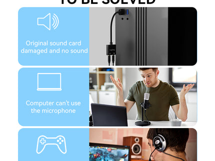 VegGieg USB Sound Card Adapter | External Audio Interface | 3.5mm Jack & Mic Ports | Plug & Play