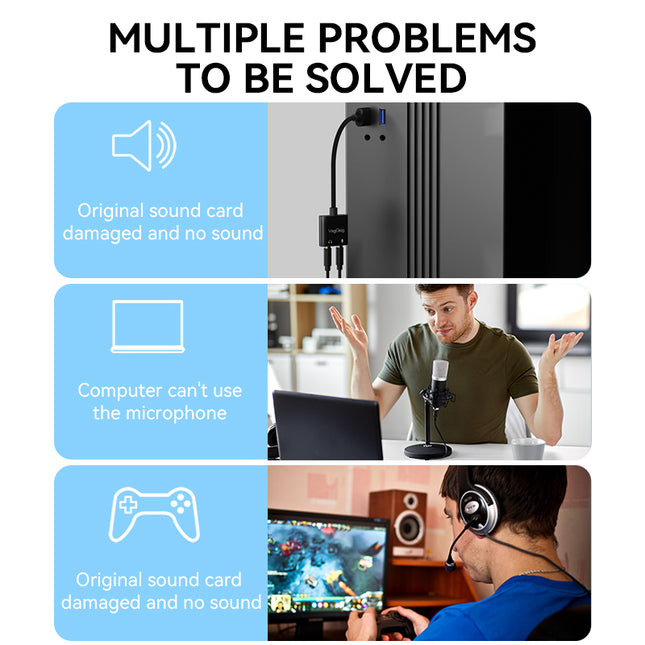 VegGieg USB Sound Card Adapter | External Audio Interface | 3.5mm Jack & Mic Ports | Plug & Play